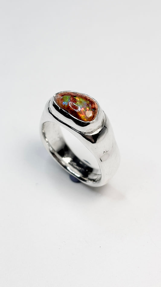 Sand Cast Fire Opal Ring - Size 9.25