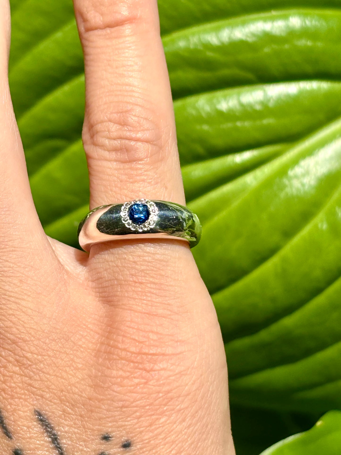 Mini Sand Cast Sapphire Dome Band - Size 5.25
