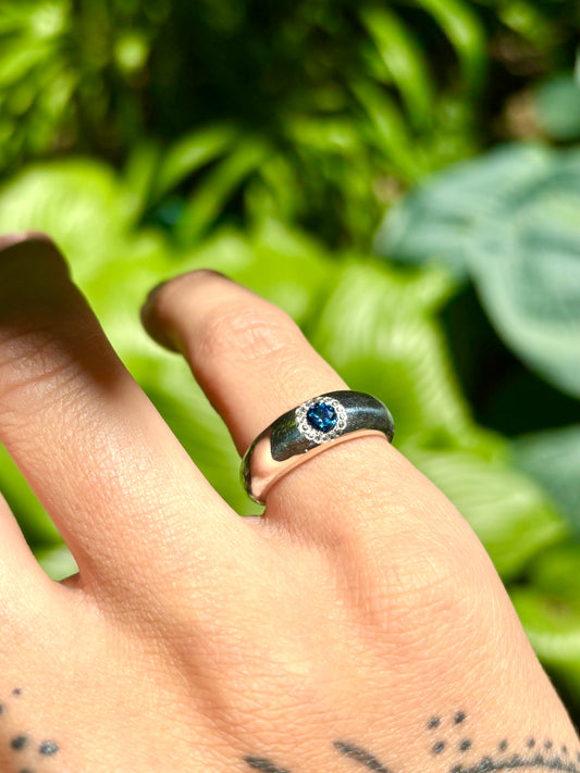 Mini Sand Cast Sapphire Dome Band - Size 5.25