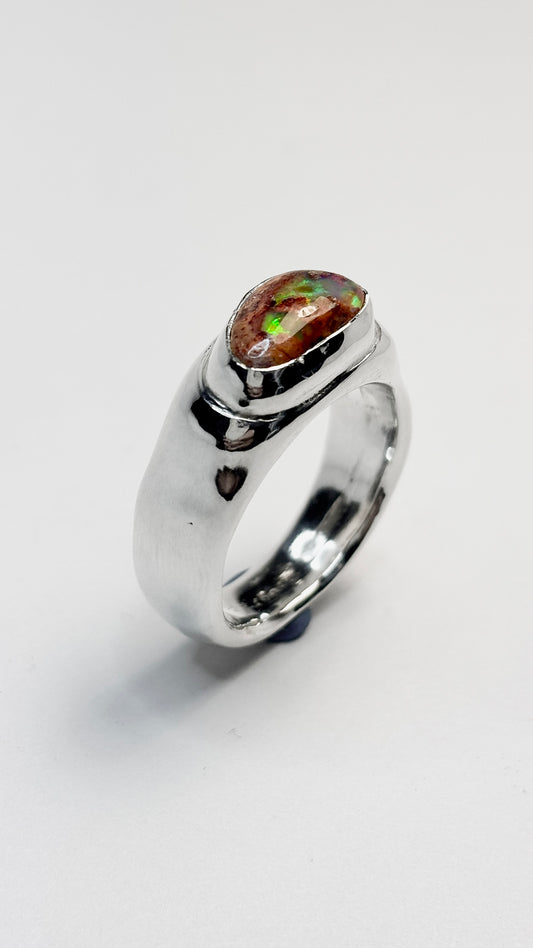 Sand Cast Fire Opal Ring - Size 9.25