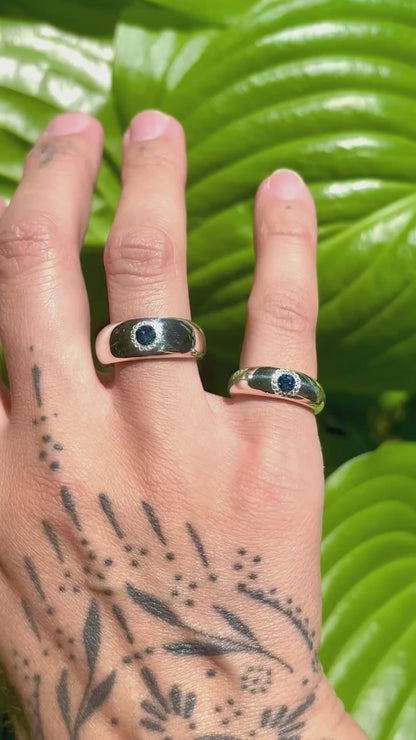 Mini Sand Cast Sapphire Dome Band - Size 5.25